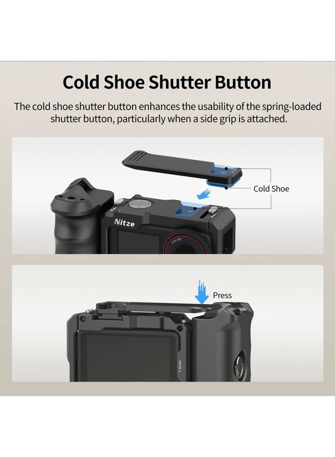 Nitze Xplorer Grip Kit for DJI Osmo Action 5 Pro/Action 4/Action 3, Aluminum Camera Cage with Ergonomic Side Grip, Wrist Strap and Cold Shoe Shutter - T-D04B - Image 5