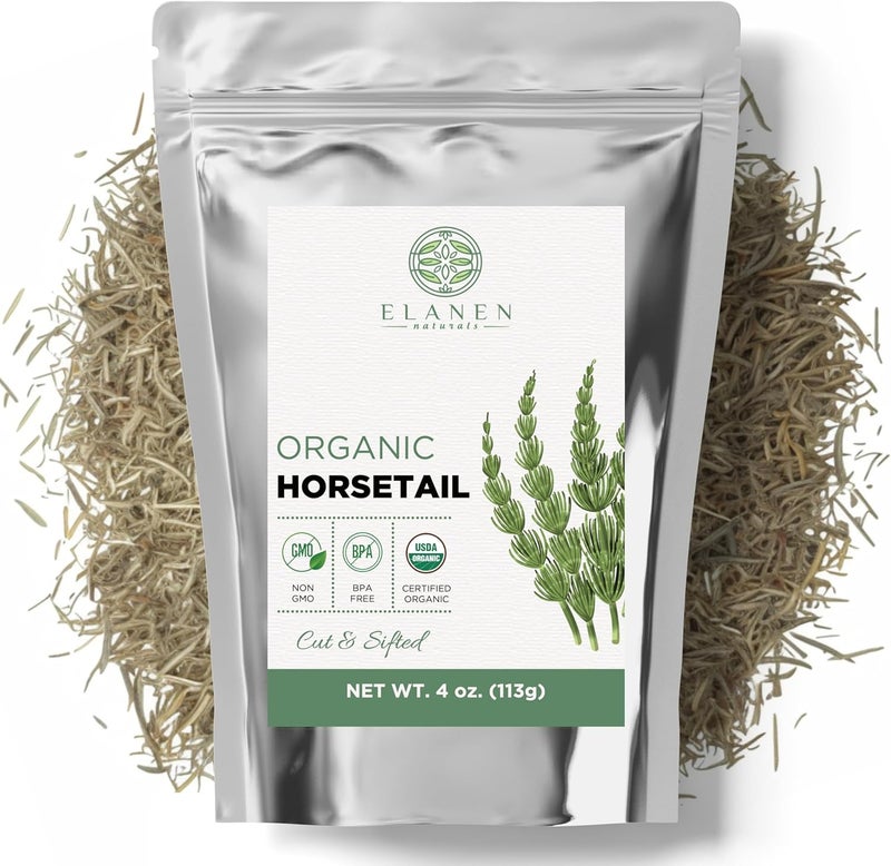 Elanen Naturals Organic Horsetail Herb 4 oz. (113g) - USDA Certified Organic Loose Leaf Tea for Hair Growth - Image 1