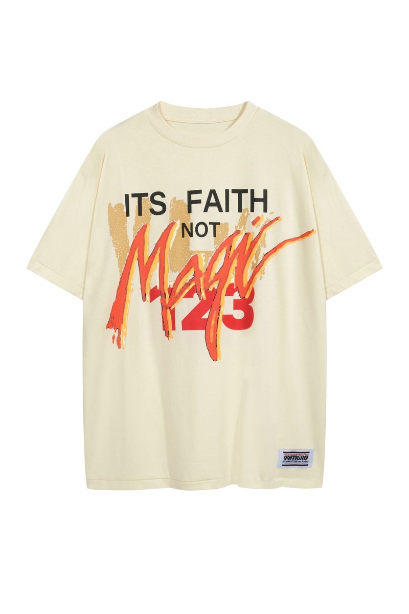 Rrr 123 Its Faith Not Magic Tee Wash Dressed Gym Printed Cotton Short Sleeve T-Shirt - Image 1