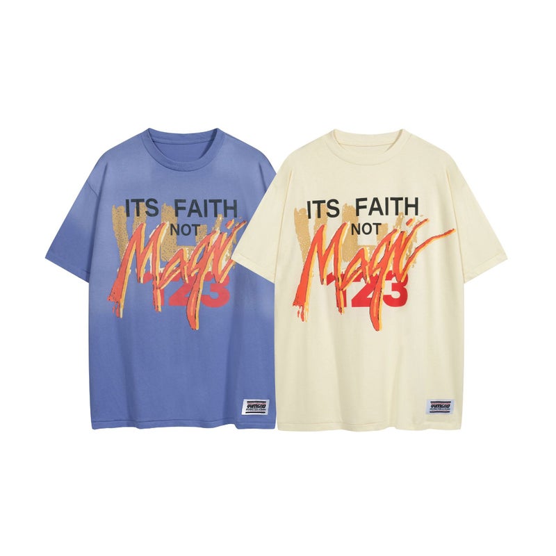 Rrr 123 Its Faith Not Magic Tee Wash Dressed Gym Printed Cotton Short Sleeve T-Shirt - Image 2