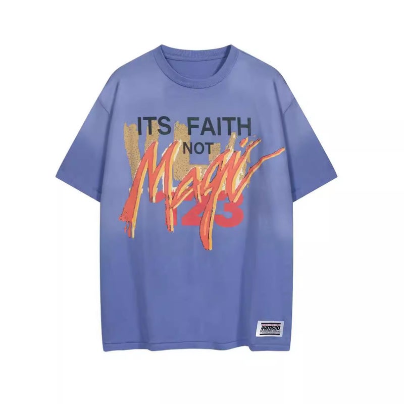 Rrr 123 Its Faith Not Magic Tee Wash Dressed Gym Printed Cotton Short Sleeve T-Shirt - Image 3