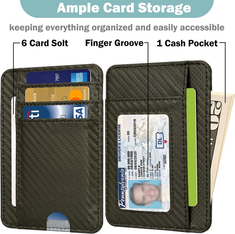 Hot Cool Slim Wallet for Men, Minimalist Front Pocket Simple Leather Credit Card Holder RFID Blocking for Men & Women, Thin Organizer Gifts, Carbon Fiber - Gray - Image 2