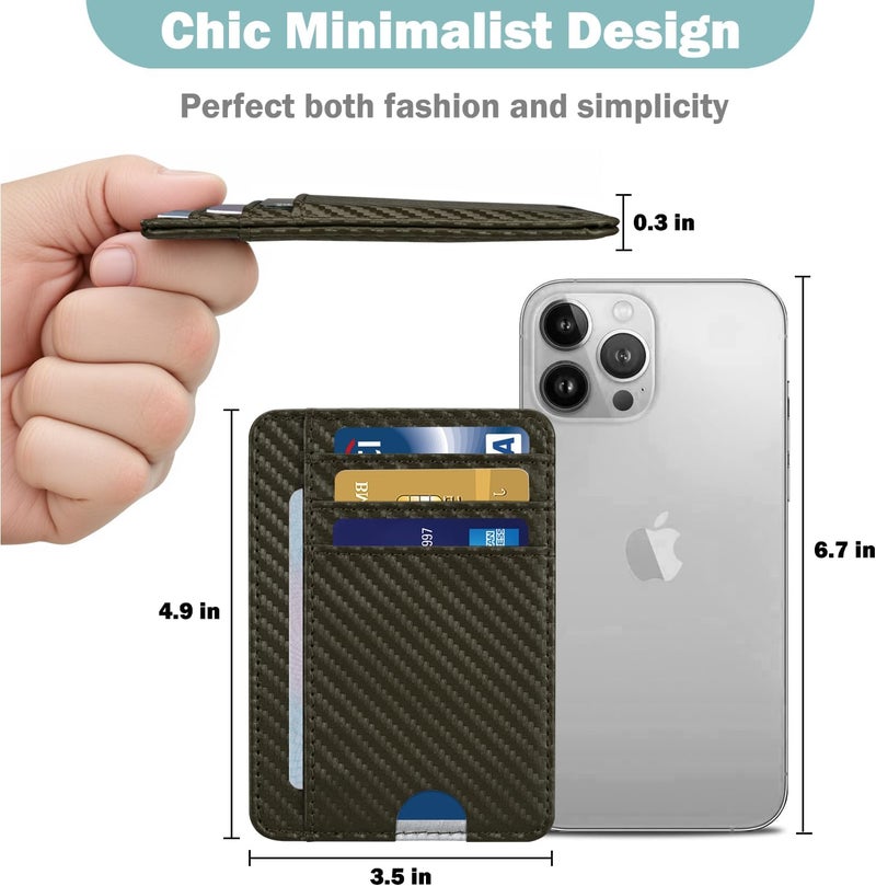 Hot Cool Slim Wallet for Men, Minimalist Front Pocket Simple Leather Credit Card Holder RFID Blocking for Men & Women, Thin Organizer Gifts, Carbon Fiber - Gray - Image 3
