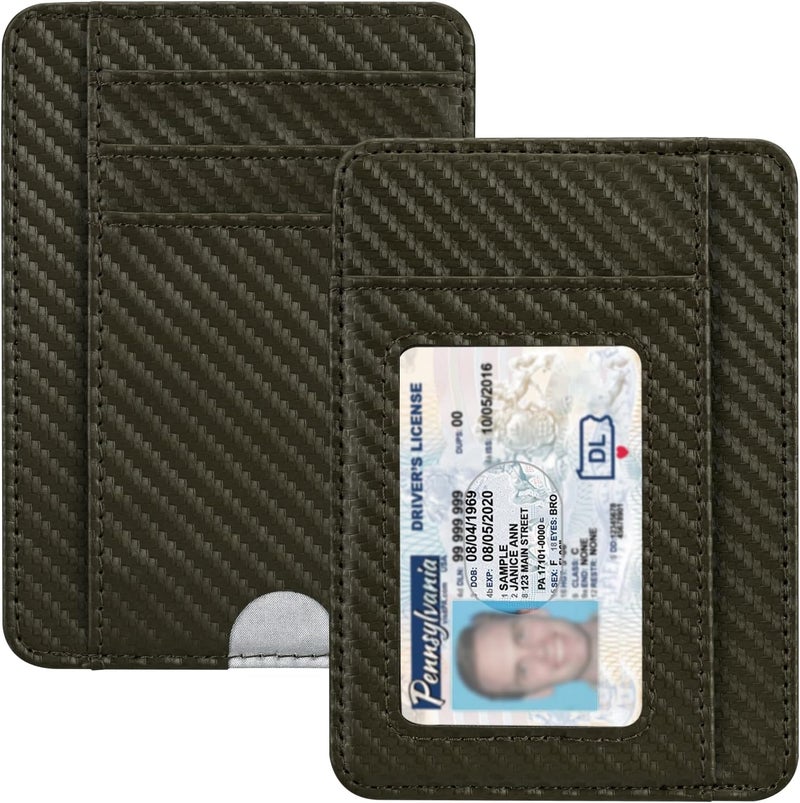 Hot Cool Slim Wallet for Men, Minimalist Front Pocket Simple Leather Credit Card Holder RFID Blocking for Men & Women, Thin Organizer Gifts, Carbon Fiber - Gray - Image 1