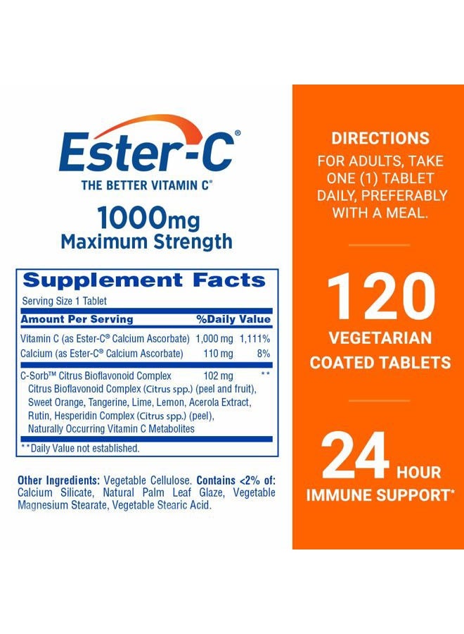 Ester - C Vitamin C 1000 mg Coated Tablets, 120 Count, Immune System Booster, Stomach-Friendly Supplement, Gluten-Free - Image 2