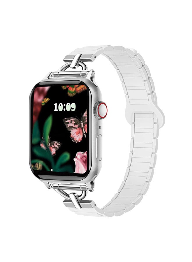 مناسبة لساعة أبل لساعة ApplewatchS10 المغناطيسي لونين صغير الخصر سيليكون حزام الفتيات 2025 جديد-اللون: 42/44/45/46 مللي متر السيراميك الأبيض - Image 1