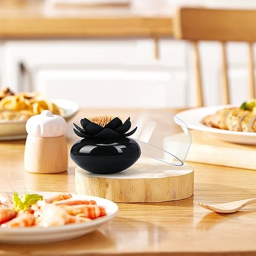 Bloss Lotus Cotton Swab Holder Cotton Swabs Bud Small QTips Box Toothpicks Container Flower Bathroom Decor - Black - Image 4
