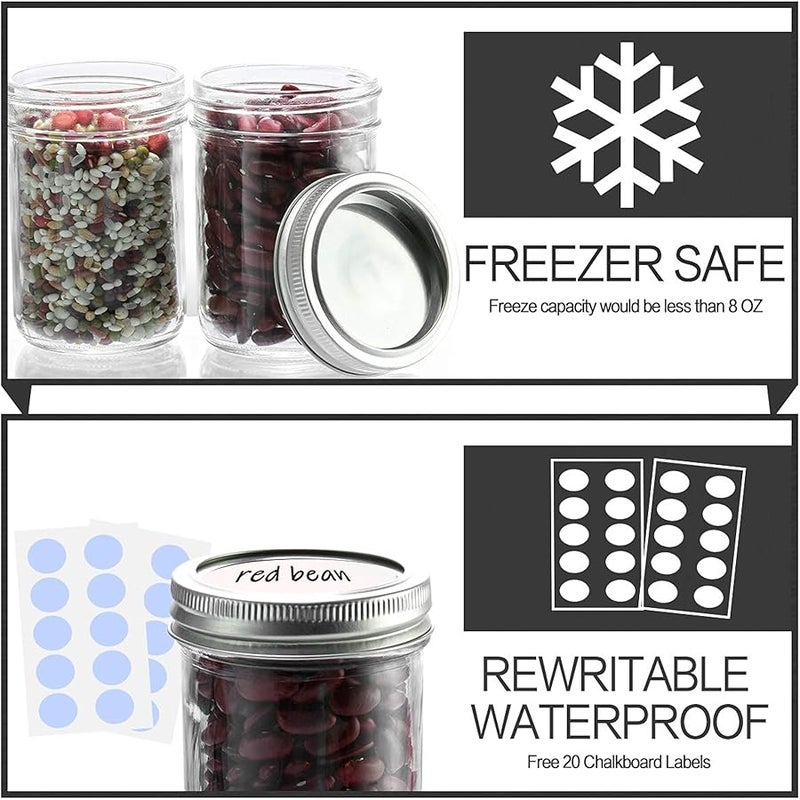 كاموتا KAMOTA Mason Jars, 8 oz Glass Jars With Regular Lids and Bands, Ideal for Jam, Honey, Wedding Favors, Shower Favors,DIY Spice Jars, 16 Pack, Extra 16 Lids & 20 Whiteboard Labels - Image 4