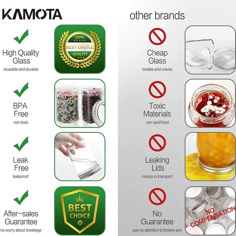 كاموتا KAMOTA Mason Jars, 8 oz Glass Jars With Regular Lids and Bands, Ideal for Jam, Honey, Wedding Favors, Shower Favors,DIY Spice Jars, 16 Pack, Extra 16 Lids & 20 Whiteboard Labels - Image 5