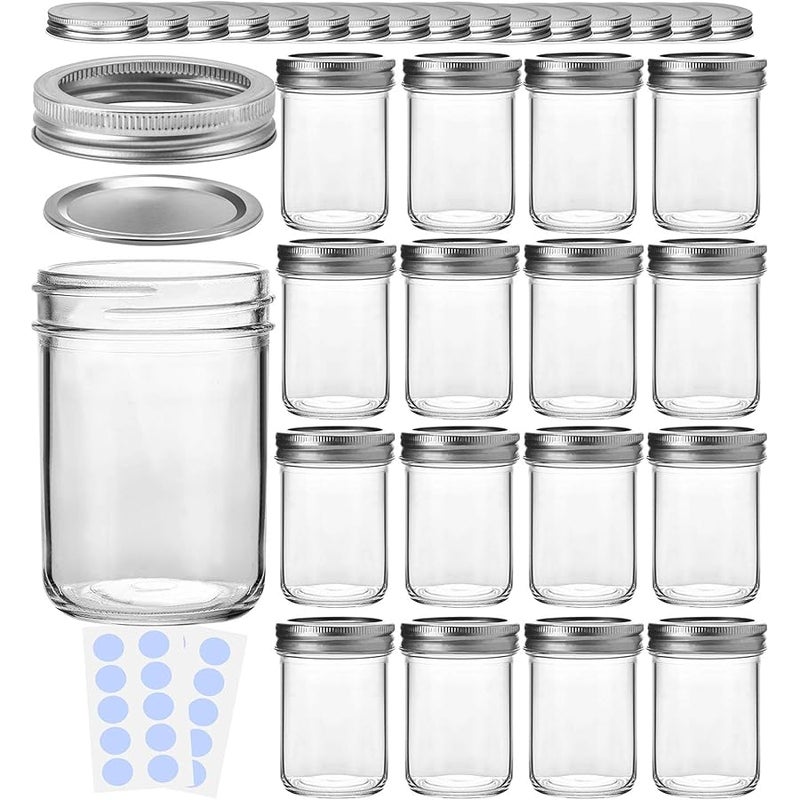 كاموتا KAMOTA Mason Jars, 8 oz Glass Jars With Regular Lids and Bands, Ideal for Jam, Honey, Wedding Favors, Shower Favors,DIY Spice Jars, 16 Pack, Extra 16 Lids & 20 Whiteboard Labels - Image 1