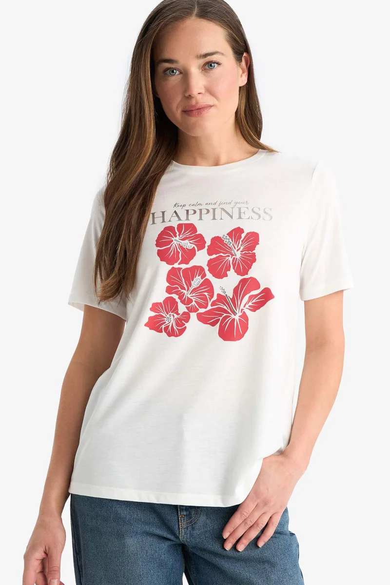 ديفاكتو Regular Fit Crew Neck Short Sleeve T-Shirt