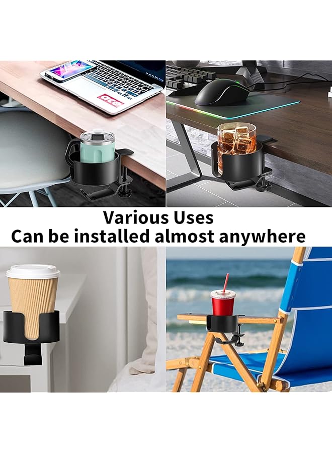 erorex Desk Cup Holder Anti Spill Cup Holder Clamp 2 In 1 Desk Cup Holder With Rotatable Headphone Hanger Holder Clip On Cup Holder Easy Installation For Water Bottles Backpack Cup  - Image 5
