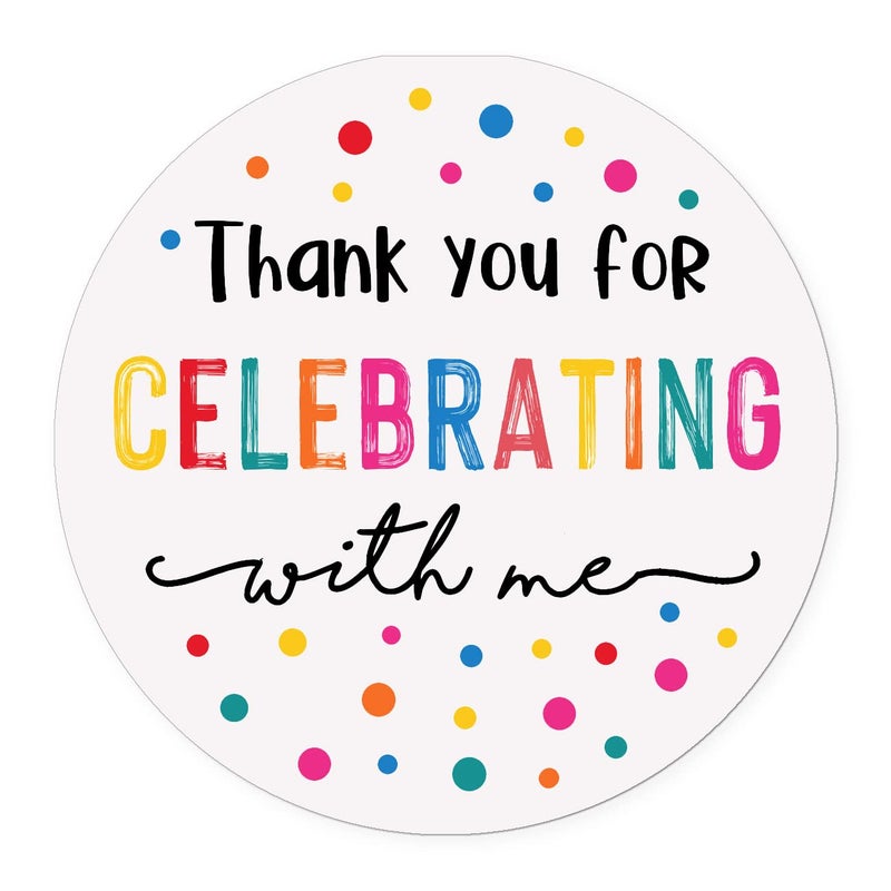 YYDESN 120PCS Thank You for Celebrating with Me Stickers Party Favor Labels for Birthday Party Graduation Baby Shower Bridal Shower Gift Packaging Candy Bags Envelope Seals16inch - Image 3
