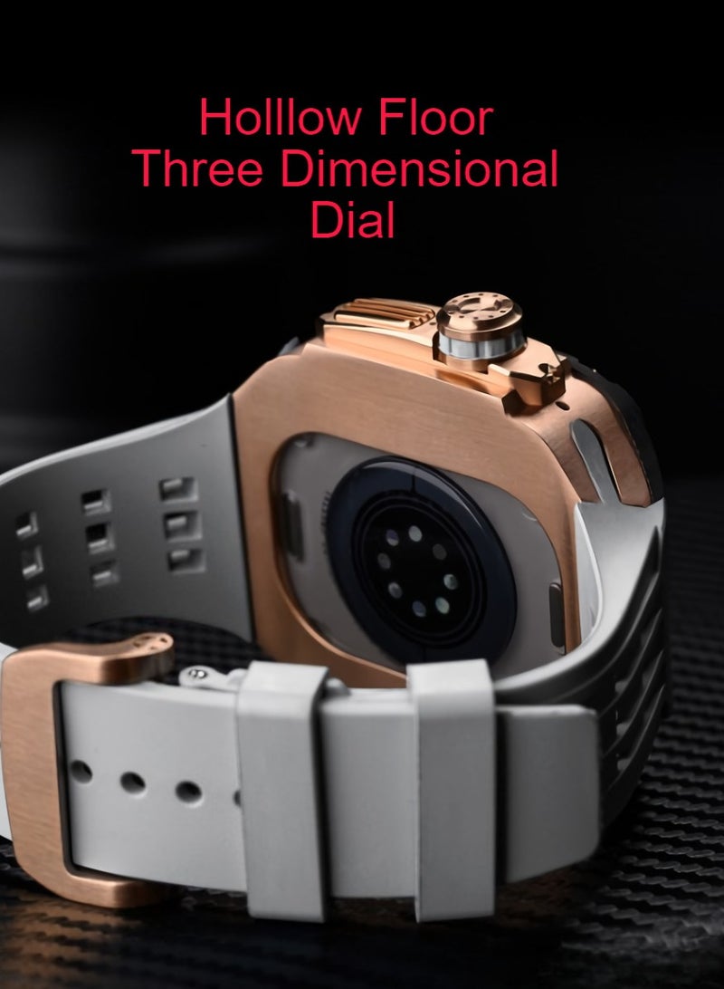 AROAQ Carbon Fiber Case For Apple Watch, 49mm Fluororubber Band Metal Bazel For Iwatch, Ultra Titanium Alloy Integrated Protective Case, (Carbon shell-silver titanium frame-orange tape) - Image 3