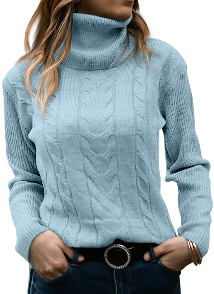 Langwyqu Womens' Turtleneck Long Sleeve Cable Knit Sweaters - Image 1