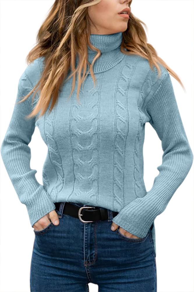 Langwyqu Womens' Turtleneck Long Sleeve Cable Knit Sweaters - Image 2