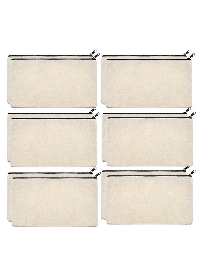 Lify Diy Craft Blank Bag Canvas Makeup Pencil Pouch With Zipper- Multipurpose Pen Pencil Case Cotton Canvas Cosmetic Bag Travel Cosmetic Bag -12 Piece Pack - White - Image 1