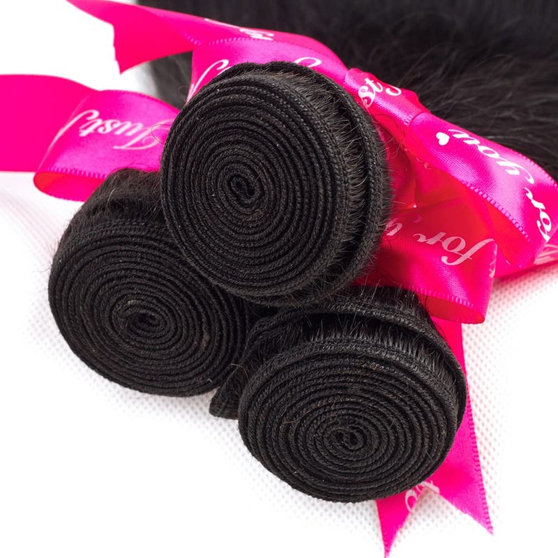 Subella Straight Hair 3 Bundles with Closure (14 16 18+12) 10A Unprocessed Brazilian Virgin Human Hair Bundles with Lace Closure Free Part - Image 3