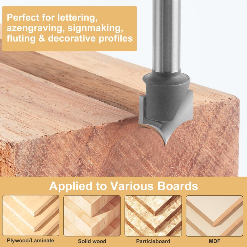 BINSTAK 1/4" Shank Point Cutting Roundover Router Bit 1/4" Radius, 1/2" Cutting Diameter Carbide Tipped Round Over Beading Bits for CNC Router Woodworking Carving/Engraving Tool - Image 3