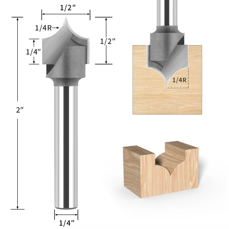 BINSTAK 1/4" Shank Point Cutting Roundover Router Bit 1/4" Radius, 1/2" Cutting Diameter Carbide Tipped Round Over Beading Bits for CNC Router Woodworking Carving/Engraving Tool - Image 2
