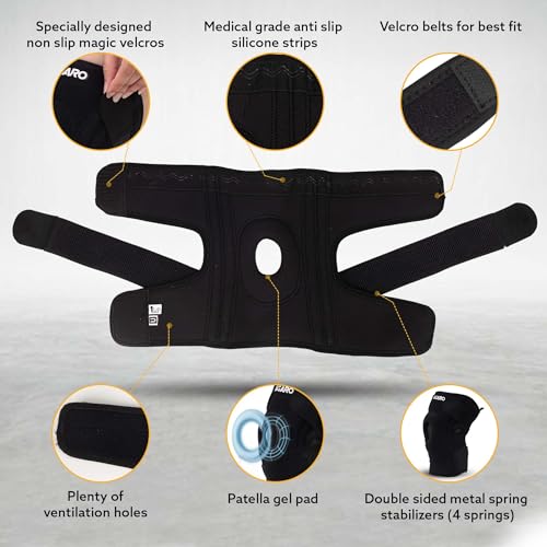 AGARO Knee Brace With Side Stabilizers & Patella Gel Pads, Adjustable Compression Knee Support Braces for Knee Pain, Arthritis, Joint Pain Relief, Injury Recovery - Image 4
