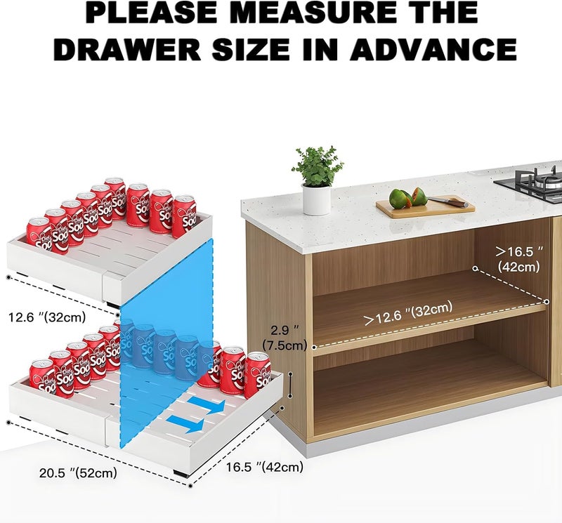 FOREENIU Expandable Cabinet Organizer Drawer,Pull Out Cabinet Organizer，(12.6"-20.5") Heavy Duty Slide out Draw,rs Fixed with Adhesive Nano Film for Kitchen Base Cabinet Organization,Pantry,Bathroom (White) - Image 3
