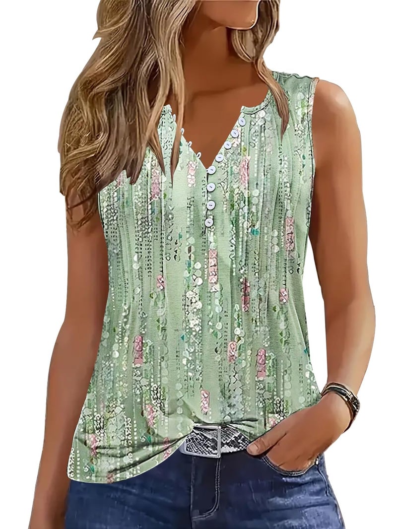 ETCYY Tank Tops for Women 2026 Summer Pleated Tunic Loose Fit Sleeveless Shirts Dressy Casual V Neck Button Down Blouses,Dewdrop Green,X-Large - Image 1