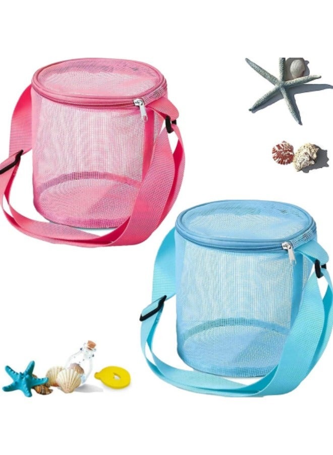 GGEROU 2Pcs Beach Toy Shell Bag for Kids,Mesh Beach Seashell Bag with Zipper and Adjustable Shoulder Strap for Holding Beach Toys Outdoor  - Image 1