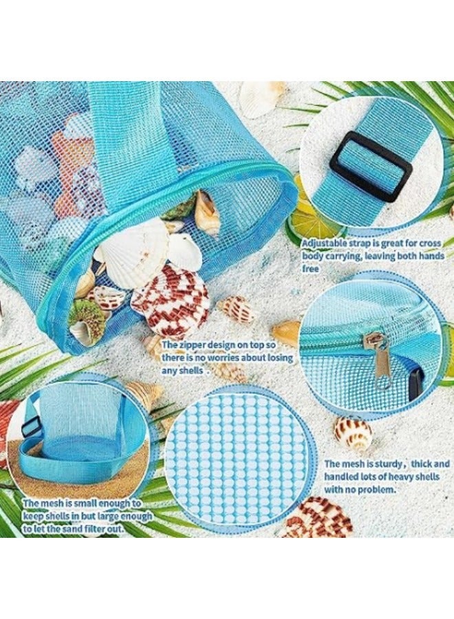GGEROU 2Pcs Beach Toy Shell Bag for Kids,Mesh Beach Seashell Bag with Zipper and Adjustable Shoulder Strap for Holding Beach Toys Outdoor  - Image 5