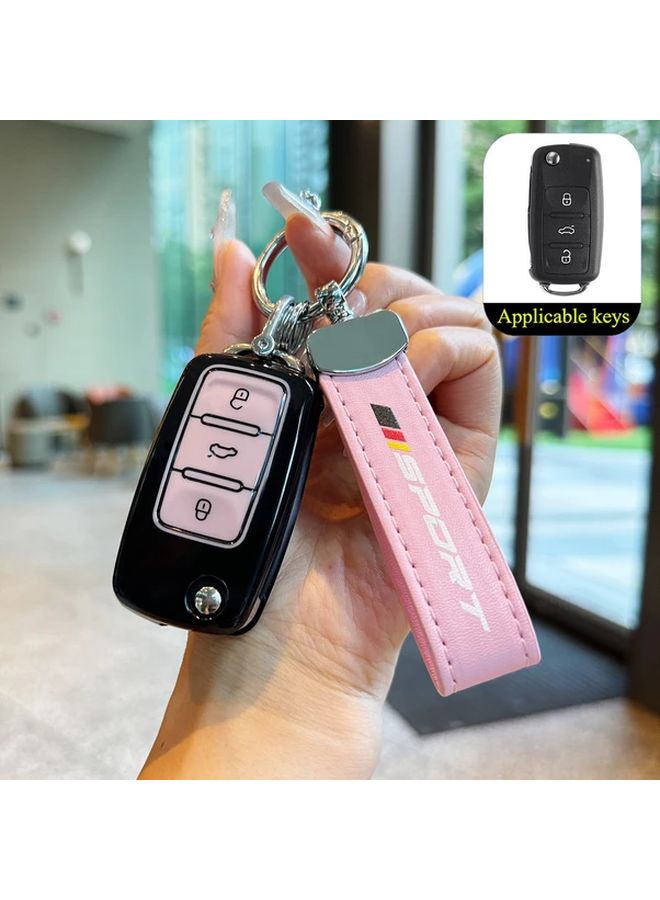 غطاء مفتاح سيارة Black Pink بثلاثة أزرار قابل للطي من مادة TPU متين مقاوم للخدوش بتصميم مريح - Image 1