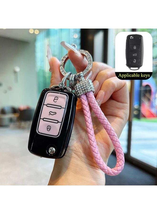 غطاء مفتاح سيارة Black Pink بثلاثة أزرار قابل للطي من مادة TPU متين مقاوم للخدوش بتصميم مريح - Image 4