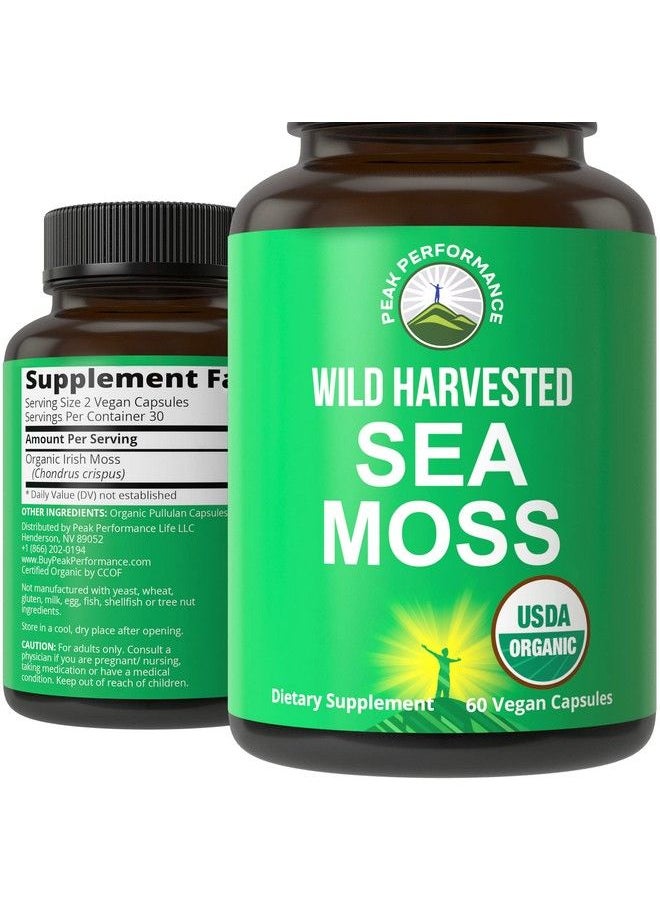 Peak Performance - Organic Sea Moss Capsules. Wild Harvested Sea Moss Raw Organic Vegan Supplement From Red Algae Seaweed. 100% Whole Extract Raw Irish Seamoss Superfood Pills. For Gut Respiratory Immune Support. - Image 1