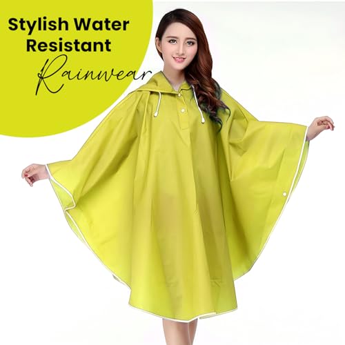 HACER EVA Raincoat Poncho 160 GSM with Adjustable Hood Full Sleeves Knee Length Universal Size Water Resistant Outdoor Rainwear for Women Camping Trekking Hiking (Pack of 1, Yellow) - Image 3