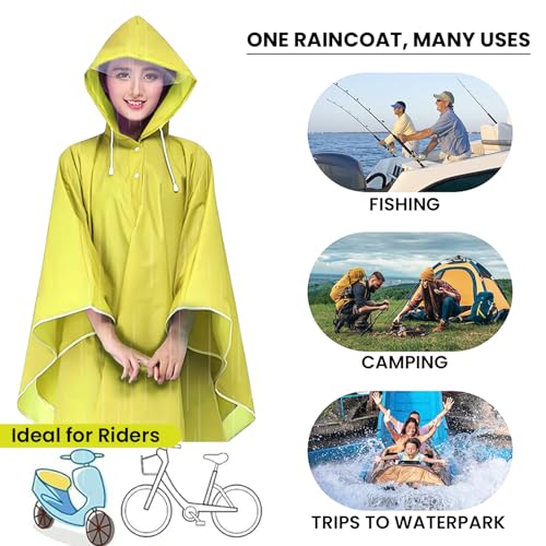 HACER EVA Raincoat Poncho 160 GSM with Adjustable Hood Full Sleeves Knee Length Universal Size Water Resistant Outdoor Rainwear for Women Camping Trekking Hiking (Pack of 1, Yellow) - Image 5