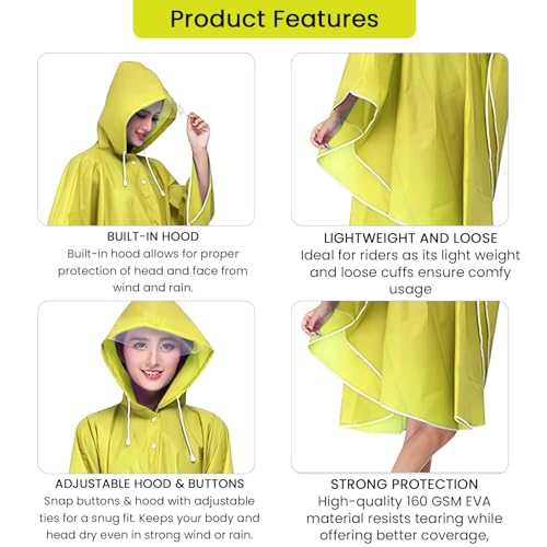HACER EVA Raincoat Poncho 160 GSM with Adjustable Hood Full Sleeves Knee Length Universal Size Water Resistant Outdoor Rainwear for Women Camping Trekking Hiking (Pack of 1, Yellow) - Image 4