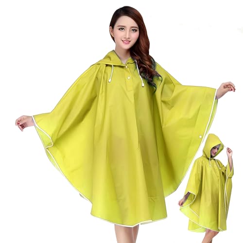 HACER EVA Raincoat Poncho 160 GSM with Adjustable Hood Full Sleeves Knee Length Universal Size Water Resistant Outdoor Rainwear for Women Camping Trekking Hiking (Pack of 1, Yellow) - Image 1