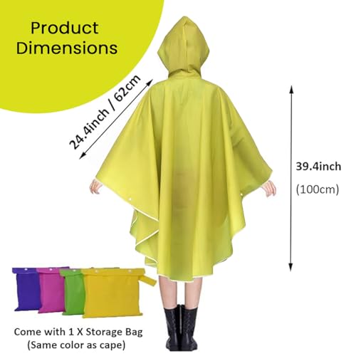HACER EVA Raincoat Poncho 160 GSM with Adjustable Hood Full Sleeves Knee Length Universal Size Water Resistant Outdoor Rainwear for Women Camping Trekking Hiking (Pack of 1, Yellow) - Image 2