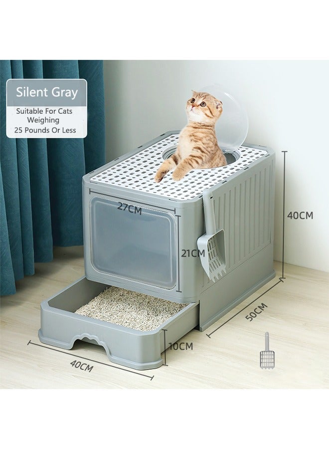 صحراء الواحة صندوق قمامة للقطط مغلق بالكامل مع أدراج قابلة للطي لإزالة الروائح. مرحاض للقطط مزود بخاصية كبيرة لمنع تناثر الفضلات. مستلزمات القطط. - Image 1