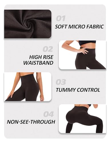 ZOOSIXX High Waisted Leggings for Women - Tummy Control Soft Dark Brown Pants, Coffee Yoga Pants Woman for Workout Skating Tights Compression Workout Gym Fashion Fitness Clothing Fold Over - Image 3