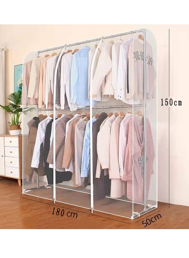 HomarKet Floor-Standing Hanger Dust Cover, Clear Garment Rack Cover For Rolling Clothes Rack Closet Storage, Garment Storage Bags with Zipper for Long Dresses, Suit, Coat, Dustproof Protector (180x150x50cm)  - Image 2