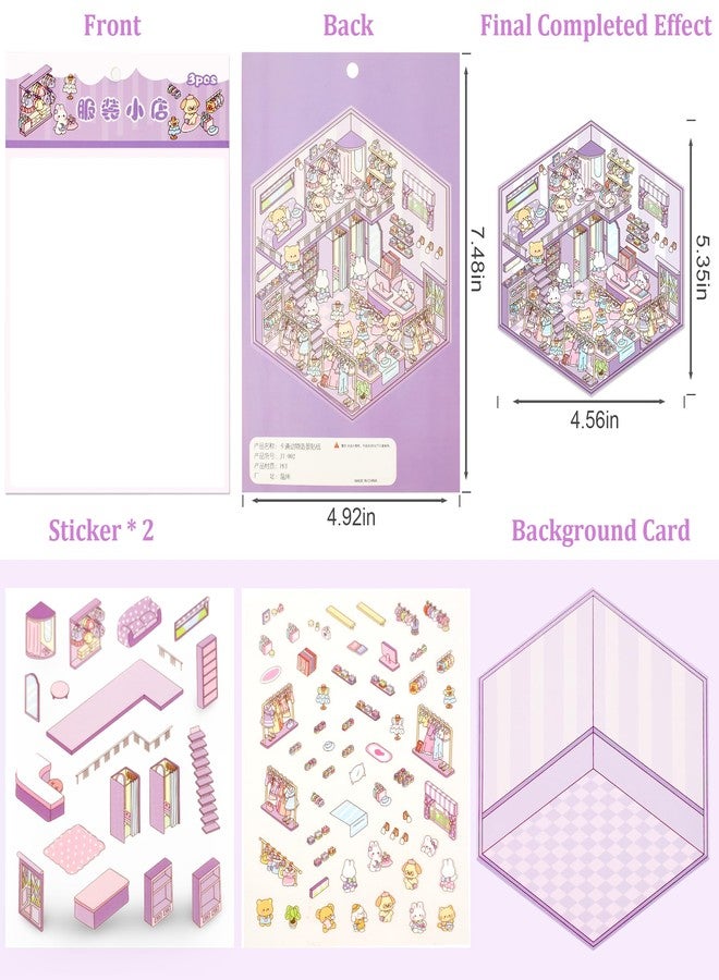 FUVLIFE 10 Sets 3D Sticker Scene, Sticker Therapy DIY, Kawaii 3D Stickers for Adults, Build Your Own Scene Stickers Collection Cozy Room Cute Miniature House Shop, Relief Stress Pass The Time - Image 2