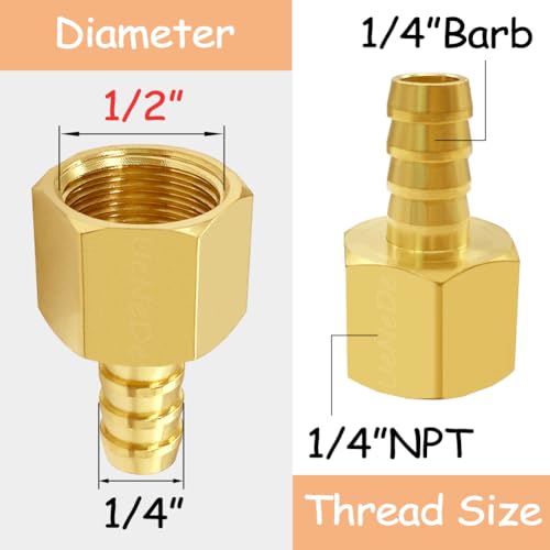 Uenede 6PCS Brass Hose Barb Fittings 1/4" NPT Female to 1/4" Barb Adapter Connector Include 6 Stainless Steel Clamps for Water/Oil/Gas - Image 2