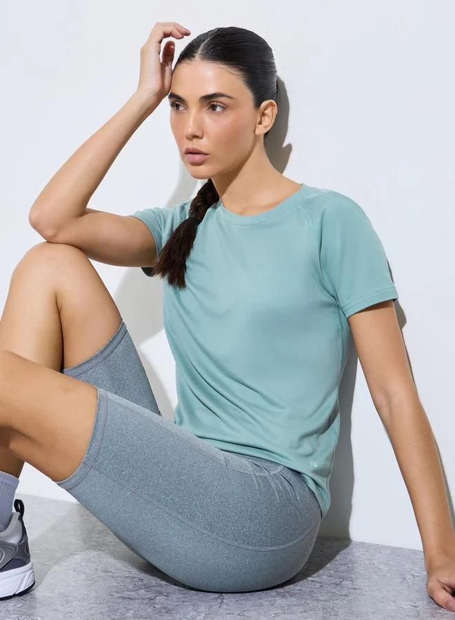 Styli Active Green Solid Logo Racerback Mesh Insert SS T-Shirt