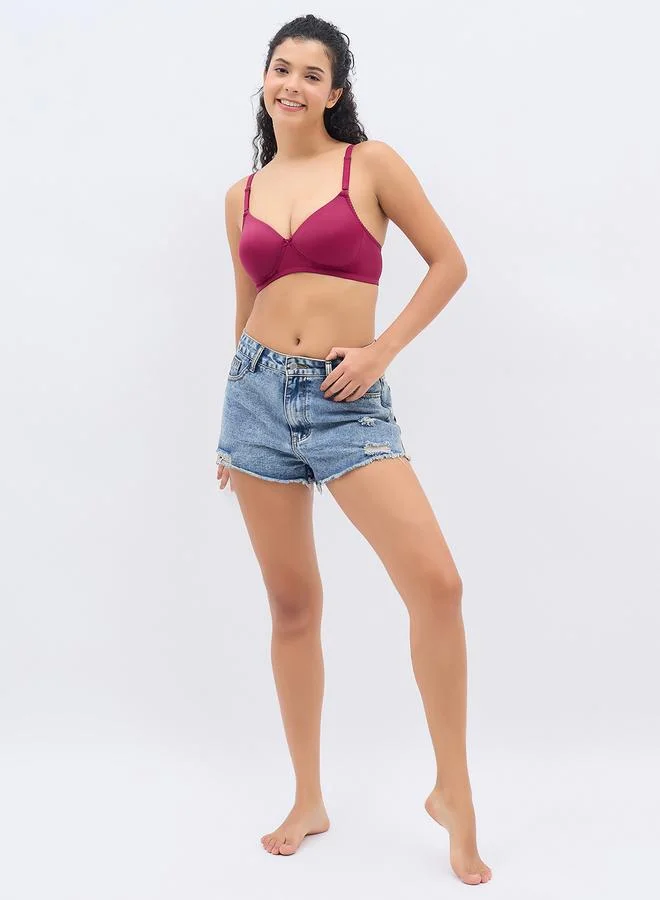 Clovia Maroon Padded Non-Wired Full Coverage Multiway T-Shirt Bra