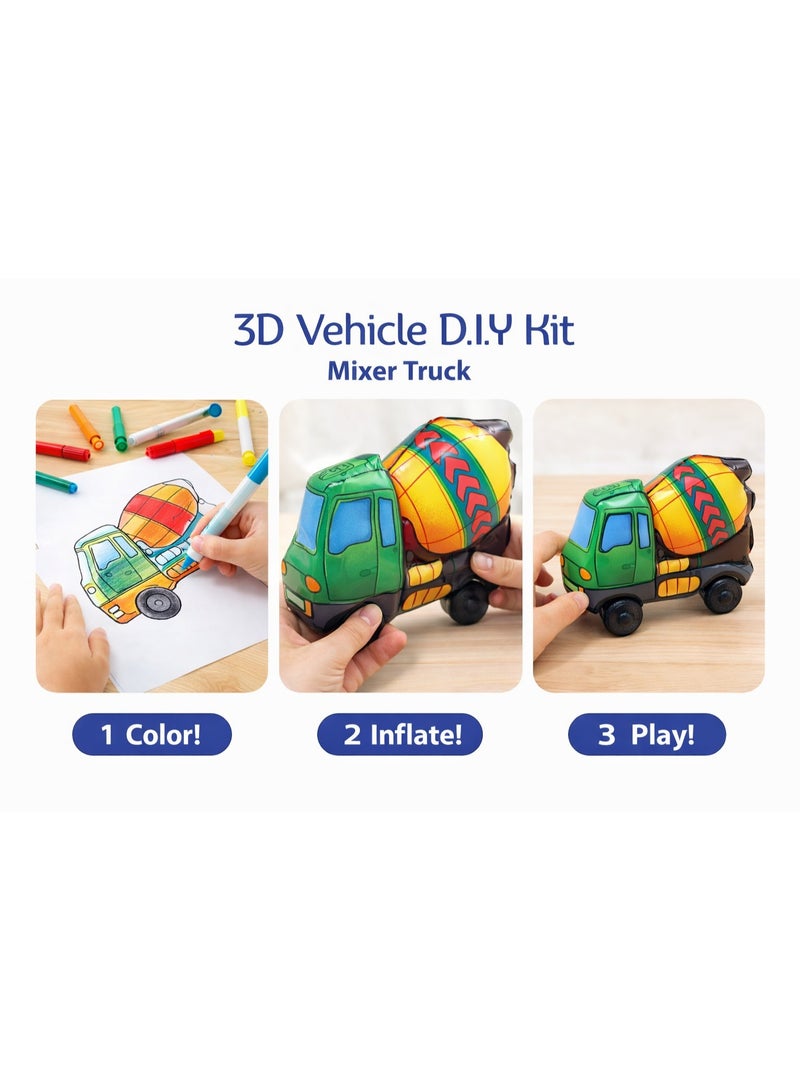 Colorloon 3D DIY Mixer Truck Kit for Kids | Color, Inflate & Play Vehicle Craft Set | Educational Paper Toy | Creative Activity for Boys & Girls | Ages 3 & Above - Image 2