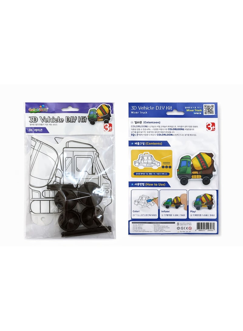 Colorloon 3D DIY Mixer Truck Kit for Kids | Color, Inflate & Play Vehicle Craft Set | Educational Paper Toy | Creative Activity for Boys & Girls | Ages 3 & Above - Image 1