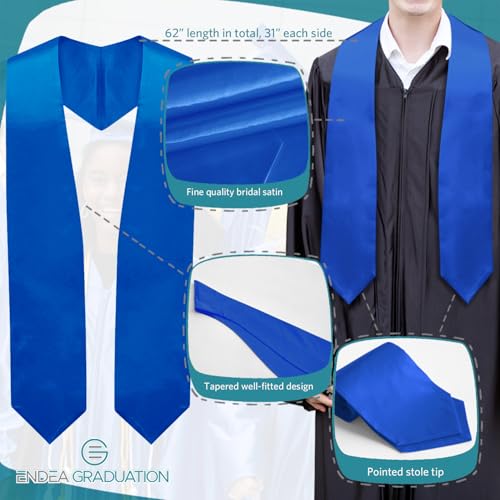 Endea Graduation Endea Royal Blue Graduation Stole - Plain Color, Unisex, 62" Graduation Sash (Royal Blue) - Image 3