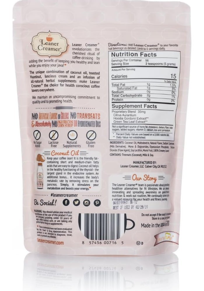 Leaner Creamer Hazelnut Coconut Oil Coffee Creamer - Image 2