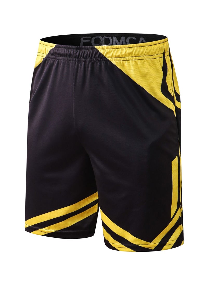 YEL PRO Men Quick Dry Breathable Elastic Shorts Black/Yellow - Image 1