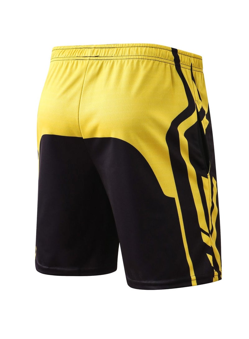 YEL PRO Men Quick Dry Breathable Elastic Shorts Black/Yellow - Image 2